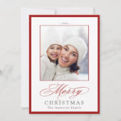 赤と白のメリースタイリッシュクリスマスの写真 シーズンカード (正面)