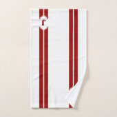赤と白のモノグラムのストライプ バスタオルセット (ハンドタオル)