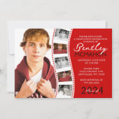 赤と白のユニークなフィルムストリップ6枚の写真 卒業 招待状 (正面)