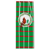 赤と白のラインワイン付き緑の正方形抱き枕 ワインギフトバッグ (正面)