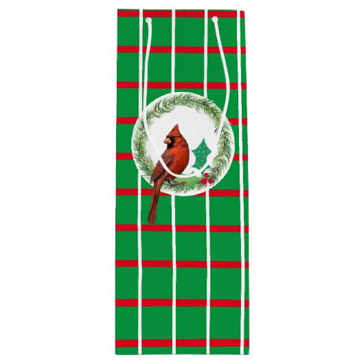 赤と白のラインワイン付き緑の正方形抱き枕 ワインギフトバッグ (正面)