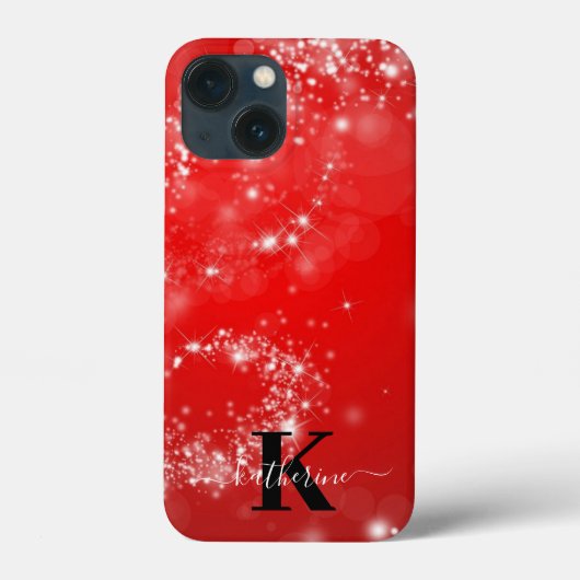 赤と白のラメ入りモノグラムの名前  Case-Mate iPhoneケース (裏面)