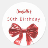 赤と白のリボンの誕生日 ラウンドシール (正面)