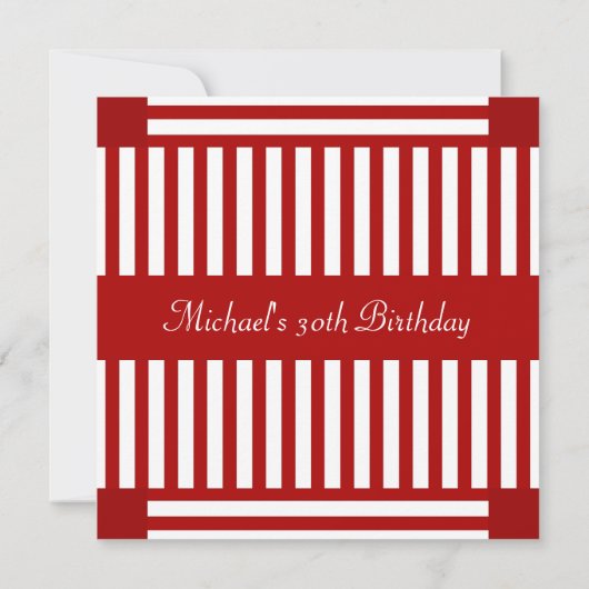 赤と白のレトロのストライプ誕生日パーティー 招待状 (裏面)