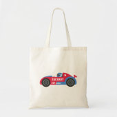 赤と白のレースカーの子供の名前でレーサー トートバッグ (正面)