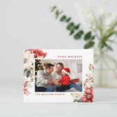 赤と白のローズメリークリスマスフォト シーズンポストカード (スタンド正面)