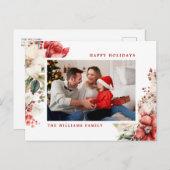 赤と白のローズメリークリスマスフォト シーズンポストカード (正面/裏面)