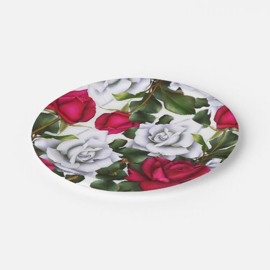 赤と白のローゼスシャビーシック素朴グモダンラム ペーパープレート (アングル)