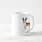 赤と白のワイヤーヘアードイビサンハウンドの犬と名前 コーヒーマグカップ (正面右)