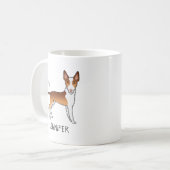 赤と白のワイヤーヘアードイビサンハウンドの犬と名前 コーヒーマグカップ (正面左)