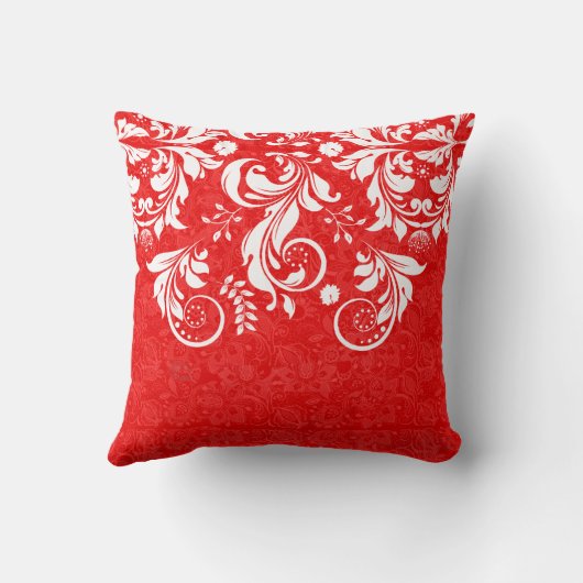 赤と白のヴィンテージエレガントフローラレース クッション (裏面)