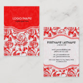 赤と白のヴィンテージバラパターカスタマイズン 名刺 (正面/裏面)