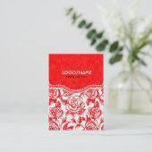 赤と白のヴィンテージバラパターカスタマイズン 名刺 (スタンド正面)