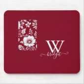 赤と白のヴィンテージモダンフローラ マウスパッド (正面)