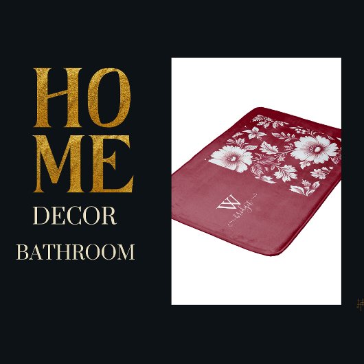 赤と白のヴィンテージ美しい庭の花 バスマット