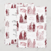 赤と白のヴィンテージ ファッション フレンチ トワール 招待状 (正面/裏面)