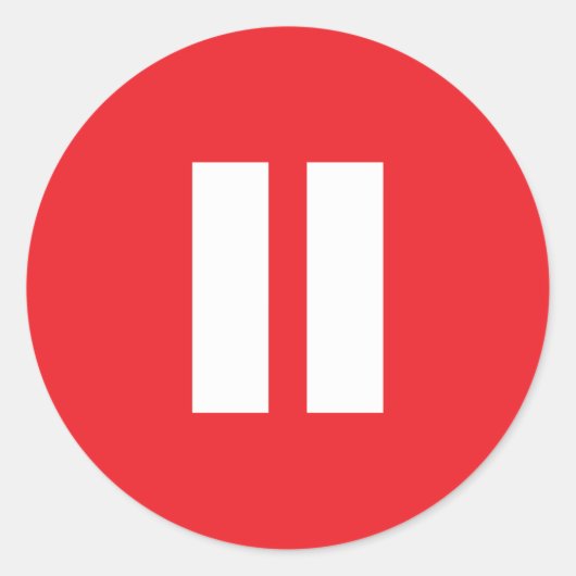 赤と白の一時停止ボタンのシール ラウンドシール (正面)