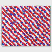 赤と白の上に波打つ愛国的な青いストライプ星 ラッピングペーパー (フラット)