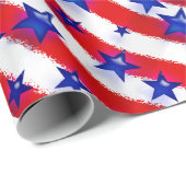 赤と白の上に波打つ愛国的な青いストライプ星 ラッピングペーパー (ロールコーナー)