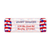 赤と白の上に波打つ愛国的な青いストライプ星 ラベル (正面)