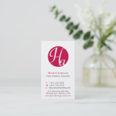 赤と白の円のイニシャルモダン名刺 名刺 (スタンド正面)