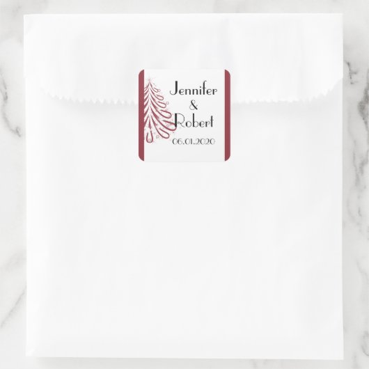 赤と白の冬の結婚式の封筒用シール スクエアシール (バッグ)