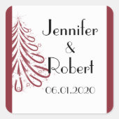赤と白の冬の結婚式の封筒用シール スクエアシール (正面)