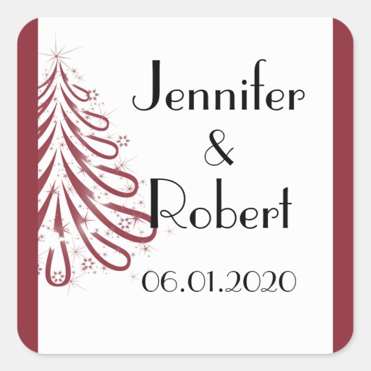 赤と白の冬の結婚式の封筒用シール スクエアシール (正面)