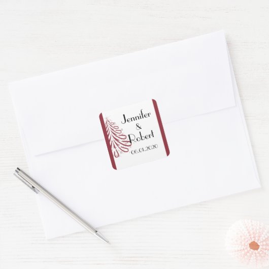 赤と白の冬の結婚式の封筒用シール スクエアシール (封筒)