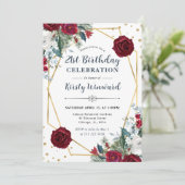 赤と白の冬の花フレーム誕生日 招待状 (スタンド正面)