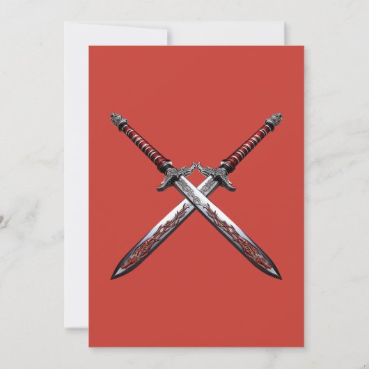 赤と白の剣の誕生日パーティー招待状 招待状 (裏面)