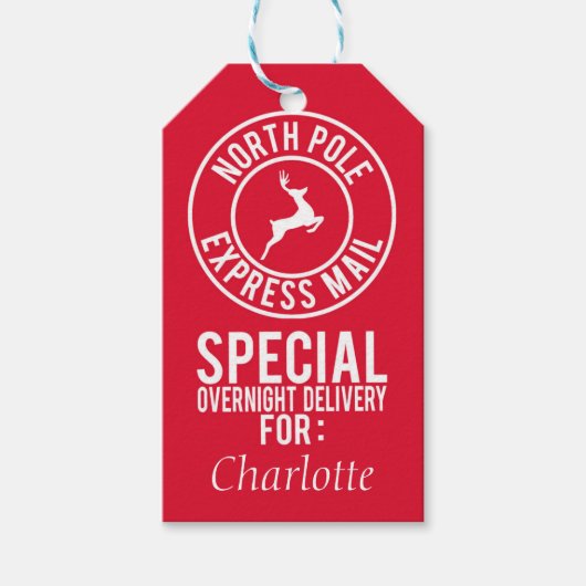 赤と白の北極デリバリ名ギフトラベル ギフトタグ (正面)