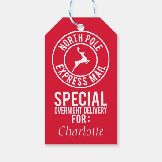 赤と白の北極デリバリ名ギフトラベル ギフトタグ (裏面)