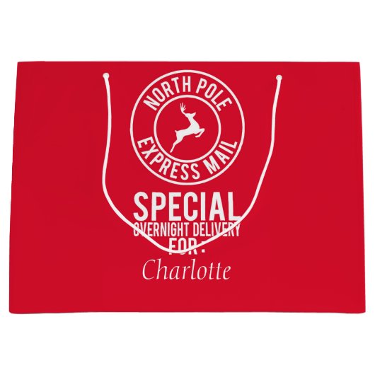 赤と白の北極メール表現名抱き枕 ラージペーパーバッグ (正面)