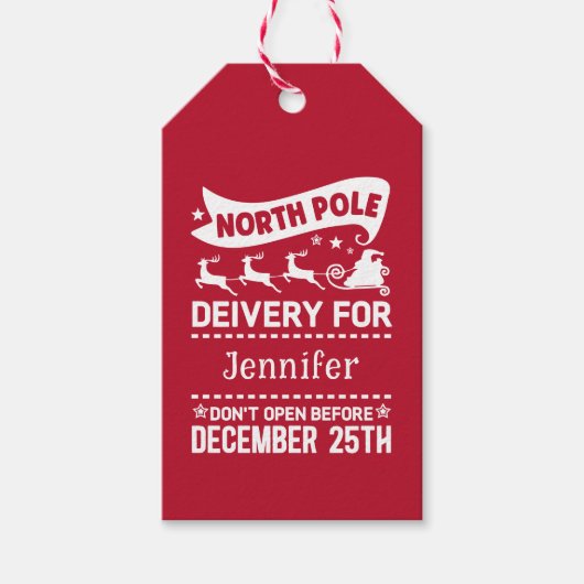 赤と白の北極SANTA配送名 ギフトタグ (正面)