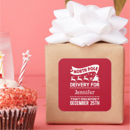 赤と白の北極SANTA配送名 スクエアシール