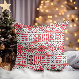 赤と白の北欧クラシックフェア島モチーフ クッション