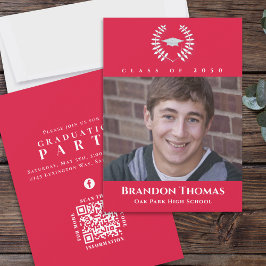 赤と白の卒業写真クラシック 招待状