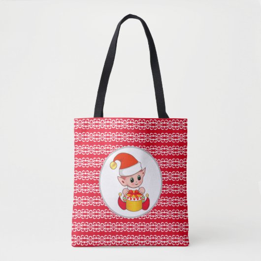 赤と白の可愛いクリスマスエルフ トートバッグ (正面)