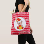赤と白の可愛いクリスマスエルフ トートバッグ (クローズアップ)