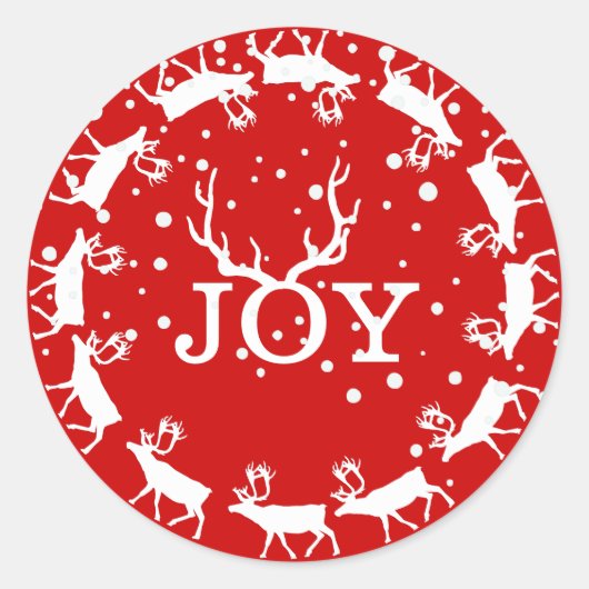 赤と白の喜びの鹿の角のクリスマスホリデー ラウンドシール (正面)