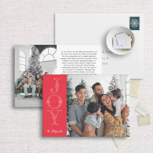 赤と白の喜び書道写真クリスマスカード シーズンカード