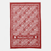 赤と白の国のクラシックなレトロの花の点検 キッチンタオル (縦)