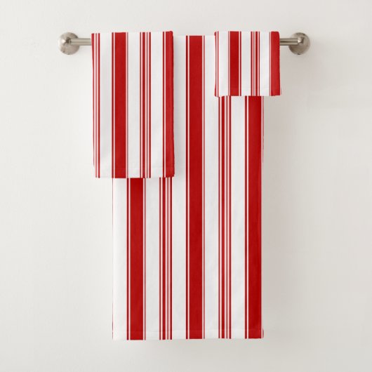 赤と白の垂直ストライプ(大規模) バスタオルセット (インサイチュ)
