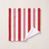 赤と白の垂直ストライプ(大規模) バスタオルセット (ウォッシュタオル)