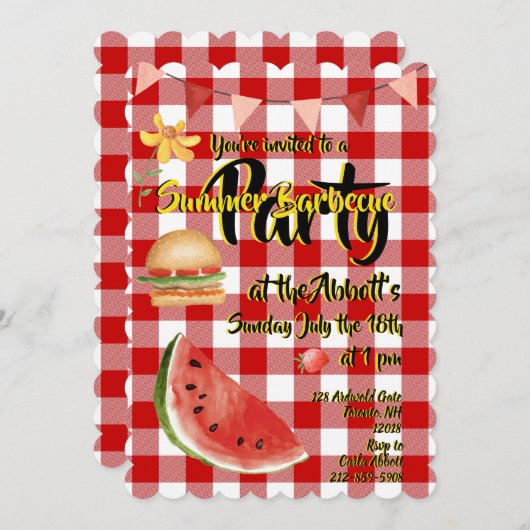 赤と白の夏のパーティー 招待状 (正面/裏面)