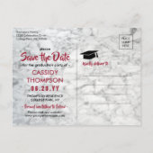 赤と白の大理石の卒業写真の日付を保存 ポストカード (裏面)