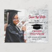 赤と白の大理石の卒業写真の日付を保存 ポストカード (正面)