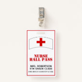 赤と白の学校のナースのホールパスのバッジ バッジ (正面クリップ)
