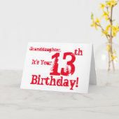 赤と白の孫娘の第13誕生日 カード (黄色い花)